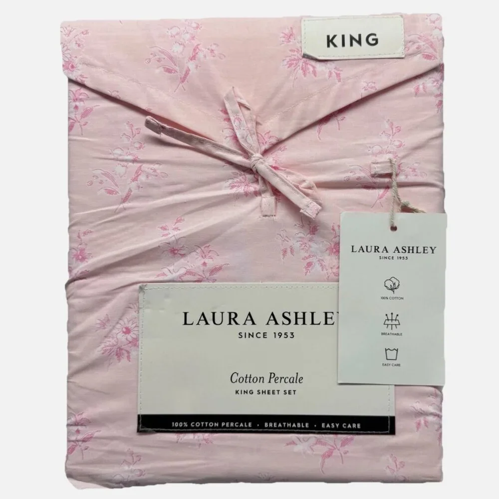 NEW 4pc Laura Ashley Pink Floral KING Sheet Set VICTORIAN BOUQUET Cottage Chic